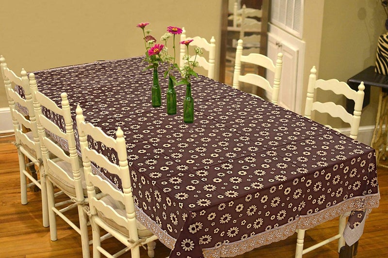 CASANEST Waterproof Square Shaped Brown Flower Design46 Seater Dining Table Cover Size 54x78 inches printed002 - Image 1