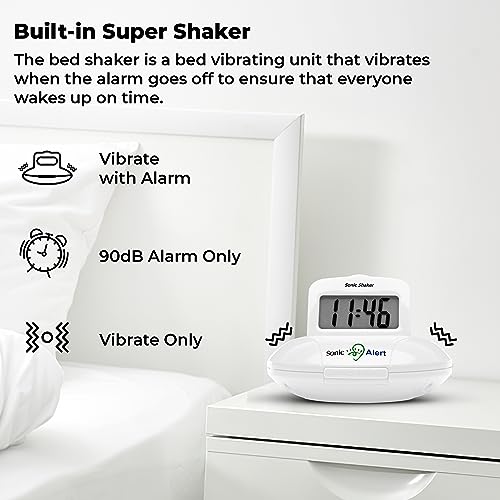 Sonic Alert Digital Alarm Clock - Travel Alarm Clock for Heavy Sleepers - Bed Shaker Alarm Clock - Vibrating Alarm Clock Under Pillow - Battery Operated – White - Image 3