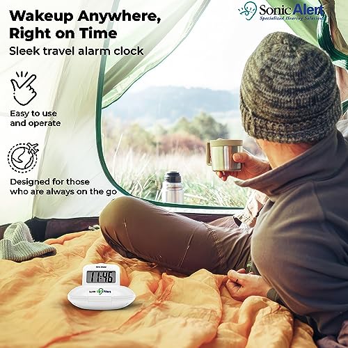Sonic Alert Digital Alarm Clock - Travel Alarm Clock for Heavy Sleepers - Bed Shaker Alarm Clock - Vibrating Alarm Clock Under Pillow - Battery Operated – White - Image 4