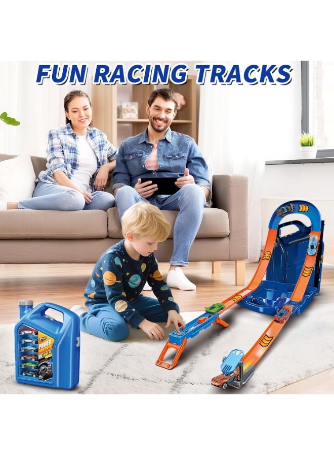 مسار سيارة Charmofun 2 في 1، مسارات سباق ألعاب مع 6 سيارات، صندوق تخزين، مسارات سيارات للأطفال مع حلقة ومسارات على شكل حرف U، مسار محمول للأطفال من سن 3 سنوات فما فوق... - Image 5