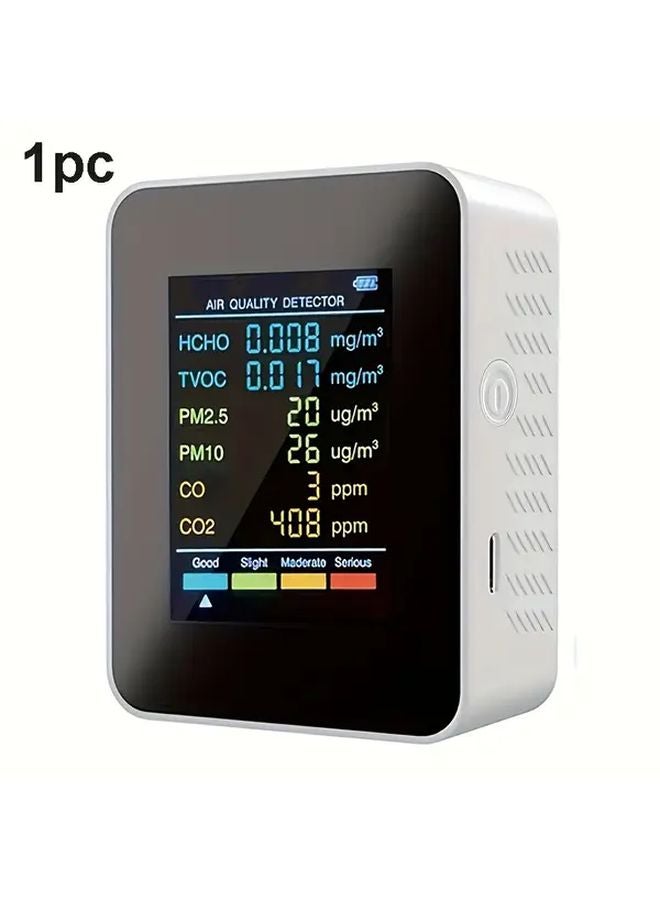 White 5 In 1 Air Quality Monitor CO2 Formaldehyde TVOC Detector With LCD Display - Image 1