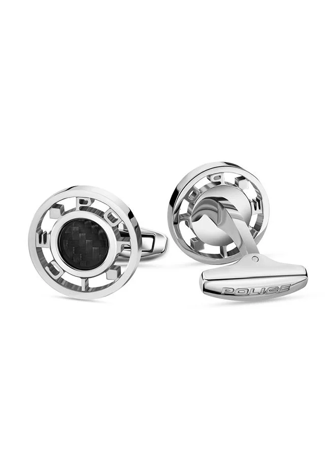 POLICE Pyramid Stainless Steel and Black fibre Cufflinks For Men