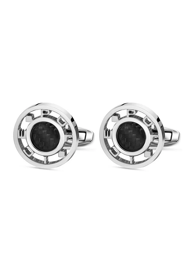 POLICE Pyramid Stainless Steel and Black fibre Cufflinks For Men