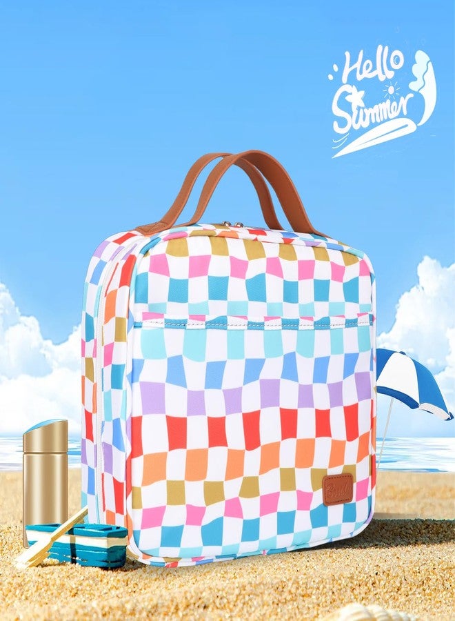 Bosidu Travel Toiletry Bag for Women, Hanging Toiletry Bag with Hook Pastel Checkered Makeup Bag for Travel Size Toiletries, Cosmetics, Must Haves for Traveling Women - Image 3