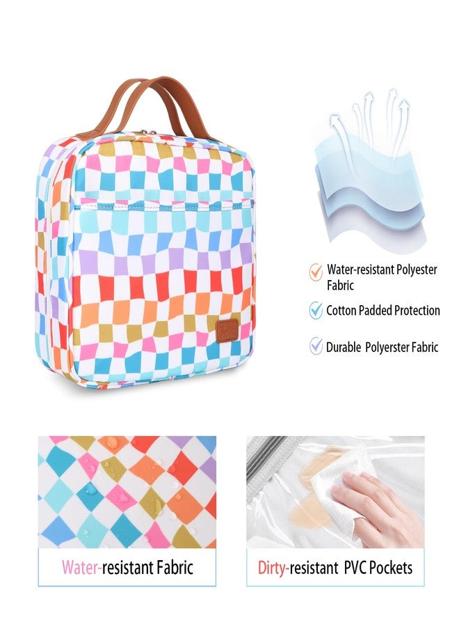 Bosidu Travel Toiletry Bag for Women, Hanging Toiletry Bag with Hook Pastel Checkered Makeup Bag for Travel Size Toiletries, Cosmetics, Must Haves for Traveling Women - Image 4