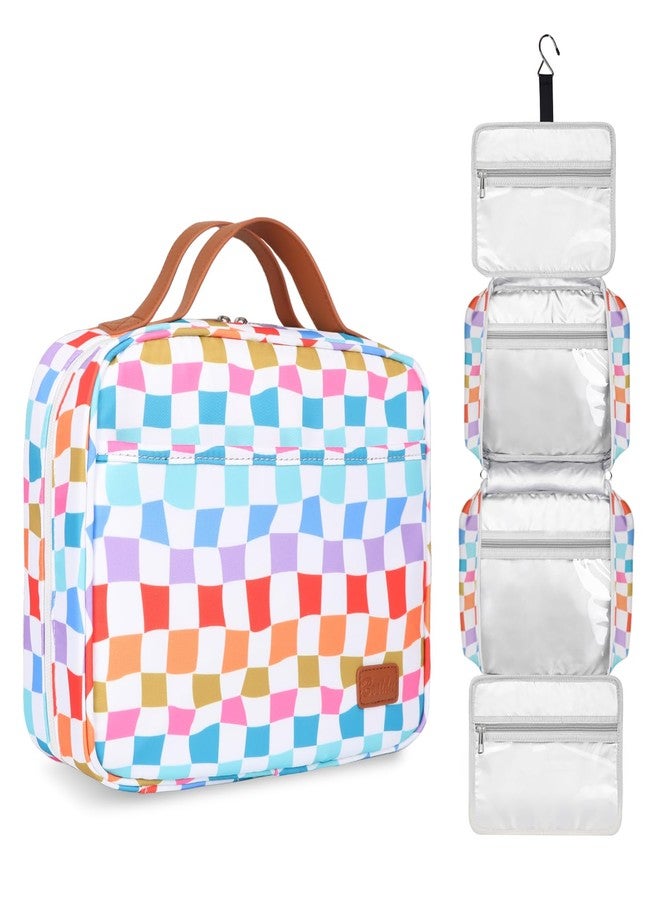 Bosidu Travel Toiletry Bag for Women, Hanging Toiletry Bag with Hook Pastel Checkered Makeup Bag for Travel Size Toiletries, Cosmetics, Must Haves for Traveling Women - Image 1