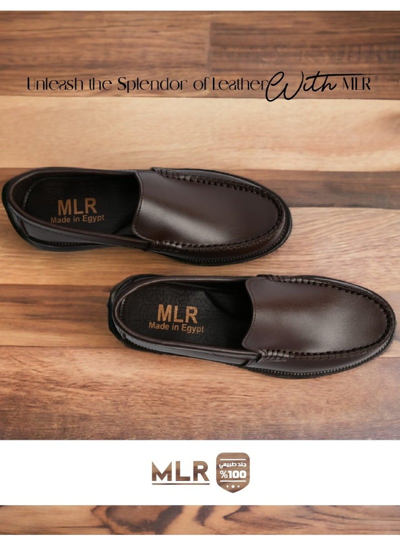 ملر حذاء MLR جلد طبيعي أصلي بني غامق خياطة يدوية ومبطن أسفنج طبي - Image 1