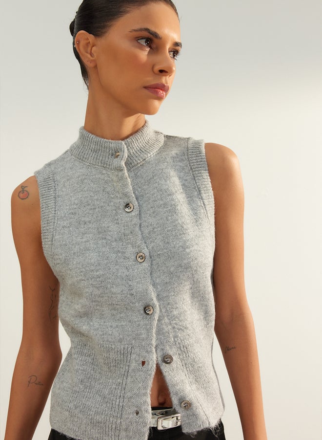 trendyol Limited Edition Gray Soft Textured Knitwear Vest - Image 2