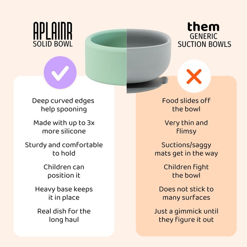 APLAINR Solid Bowl, Silicone Bowl for Baby, Toddler & Kids, 9 fl oz, Non Slip, Heavy Base, Deep, Microwave & Dishwasher Safe, No BPA, Cereal, Soup, Snack Dishes & Dinnerware, Oat Cream - Image 2