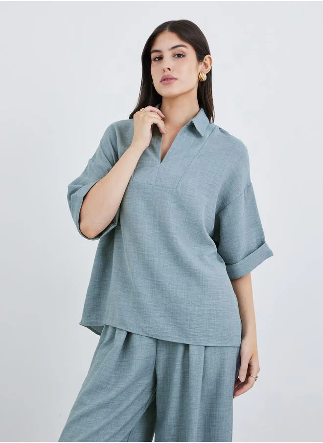 Amirah Amirah Oversized Short Sleeve Top and Wide Leg Pants Modest Set