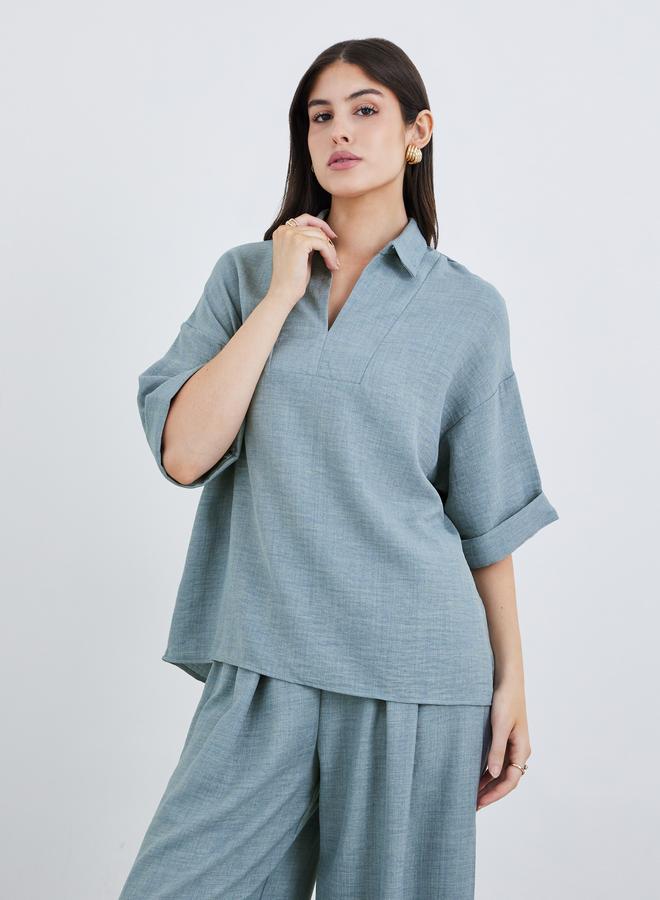 ستايلي طقم أميرة فضفاض بأكمام قصيرة وبنطلون واسع محتشم - Image 2