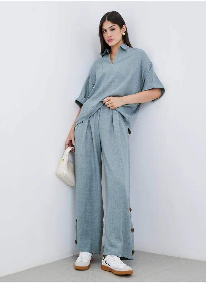 Amirah Amirah Oversized Short Sleeve Top and Wide Leg Pants Modest Set