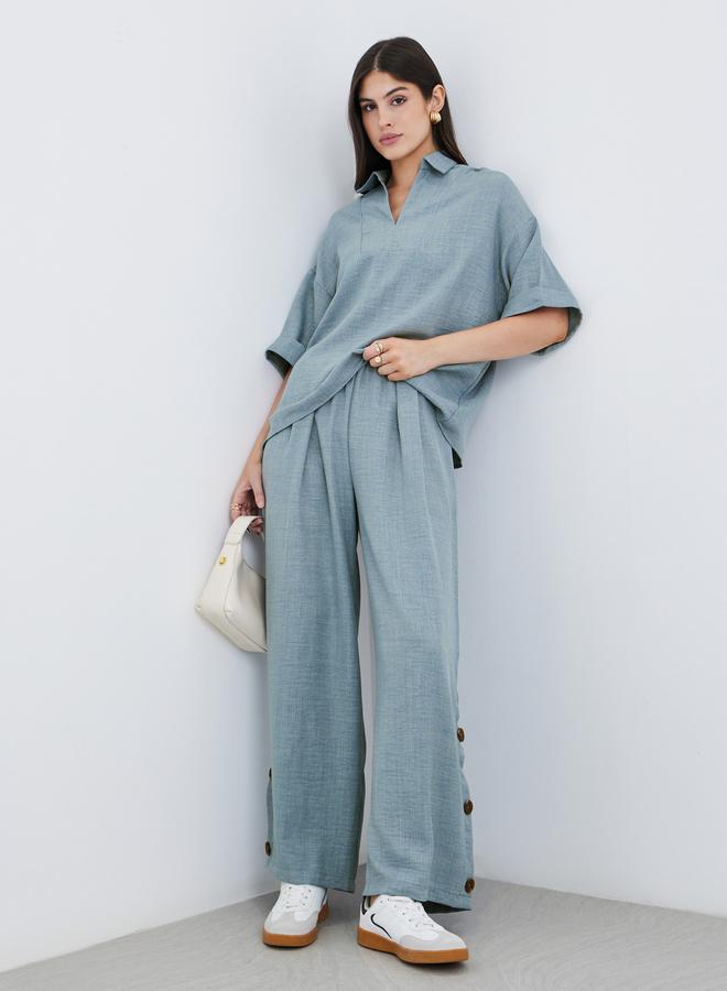 ستايلي طقم أميرة فضفاض بأكمام قصيرة وبنطلون واسع محتشم - Image 1