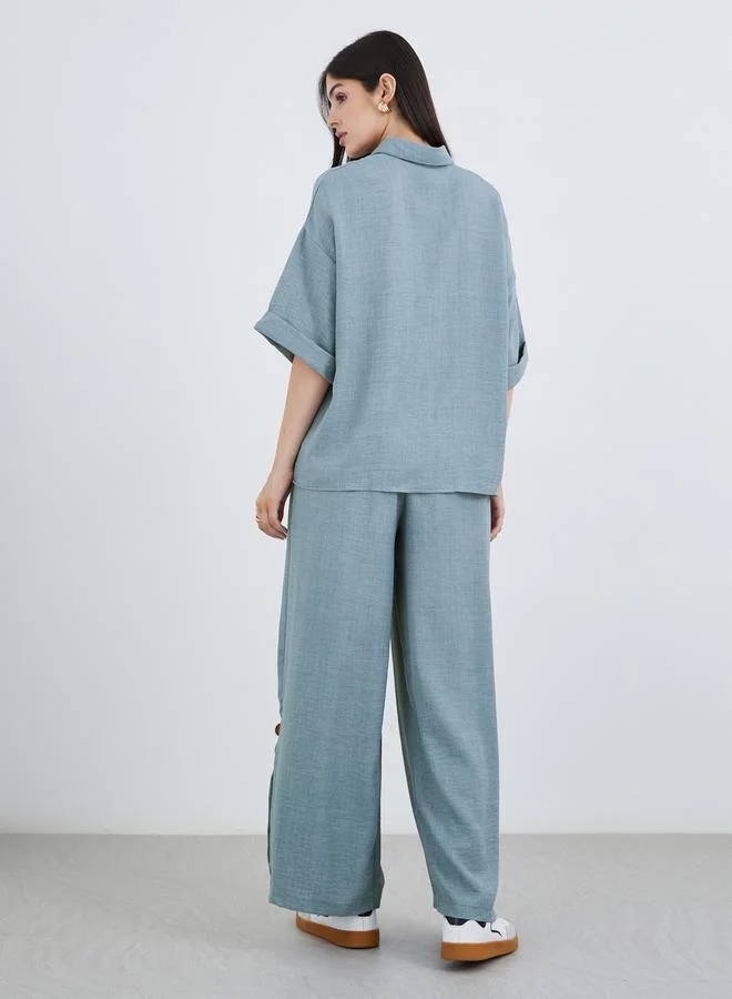 Amirah Amirah Oversized Short Sleeve Top and Wide Leg Pants Modest Set