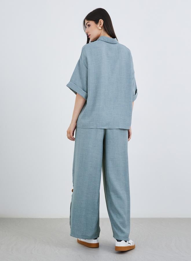 ستايلي طقم أميرة فضفاض بأكمام قصيرة وبنطلون واسع محتشم - Image 4