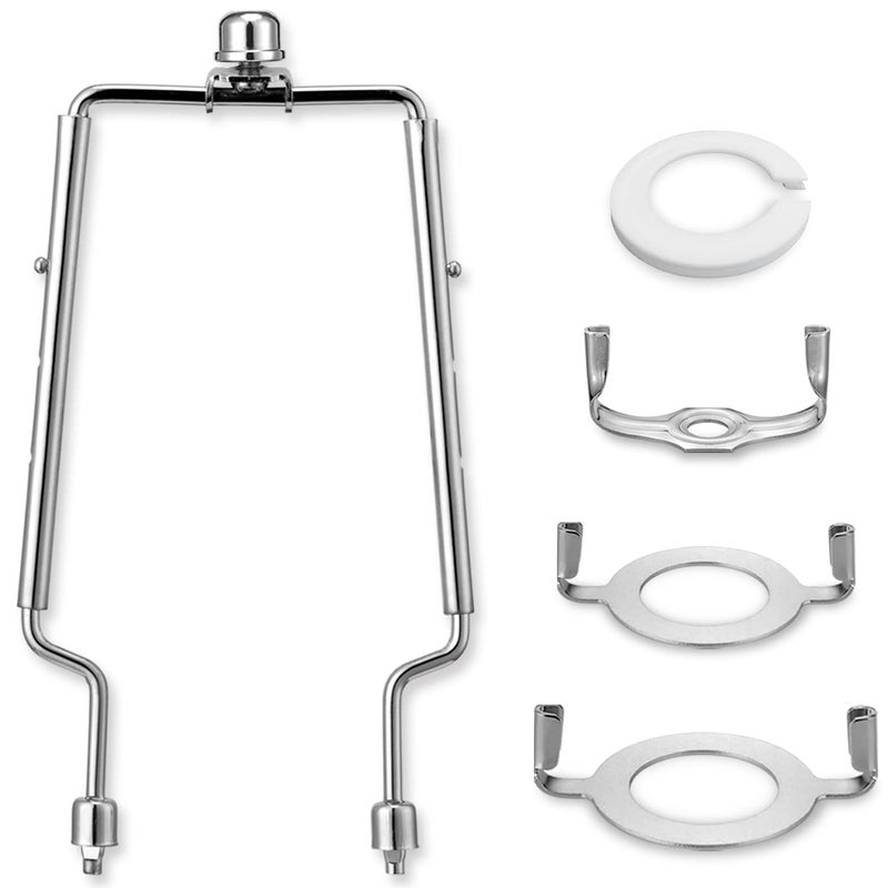 Lamp Harp Kit 7 8 9 10 inch Adjustable Lamp Shade Holder Hardware Parts Included Harp Frame and Finials Standard Saddle E14 E26 E27 Light Base UNO Fitter Adapter Lamp Bracket Accessories Silver