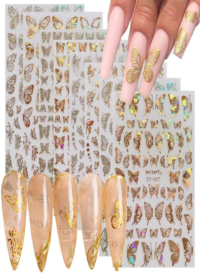 OSTTMA 8 Sheets Butterfly Nail Art Stickers Gold Nail Decals,3D Luxury Nail Art Supplies Butterflies Gold Silver Nail Decoration for Designer Nail Stickers for Women DIY Acrylic Nails Decorations Accessories - Image 1