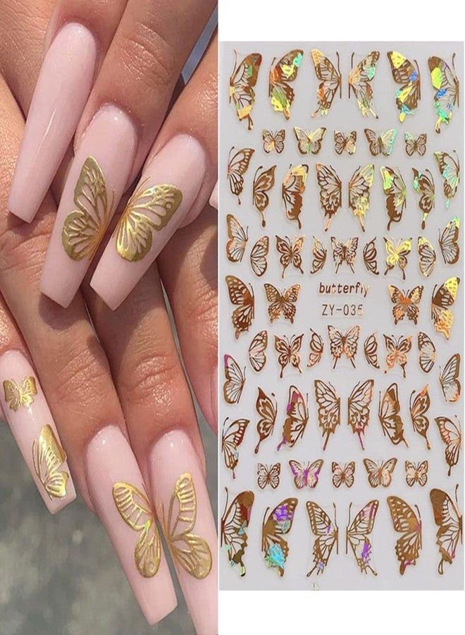 OSTTMA 8 Sheets Butterfly Nail Art Stickers Gold Nail Decals,3D Luxury Nail Art Supplies Butterflies Gold Silver Nail Decoration for Designer Nail Stickers for Women DIY Acrylic Nails Decorations Accessories - Image 2
