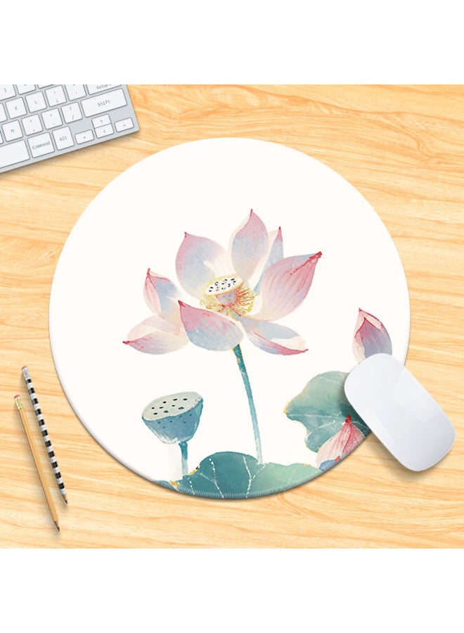 National Tide Lotus Small Size Mouse Pad Chinese Style Brush Painting Office Desk Mat Lock Edge Thickened Round Simple Flower And Bird For Men 