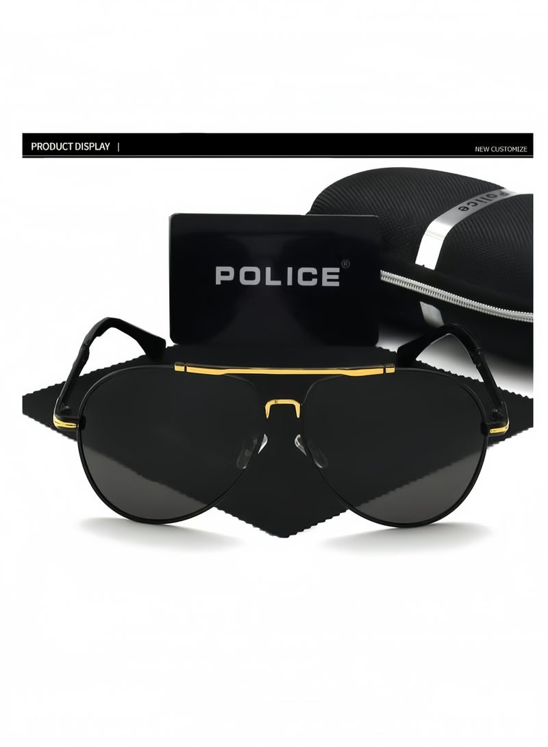 POLICE New Fashion Men's Polarized Sunglasses,Cycling Sunglasses, Protects You from UV Rays Metal High-end Sunglasses Black Frame Black Gold - Image 3