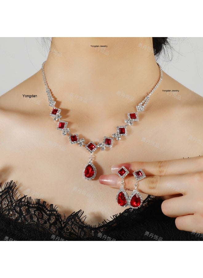 NIBEMINENT Elegant Minimalist Rhinestone Square Chain Necklace and Zircon Stud Earring Set