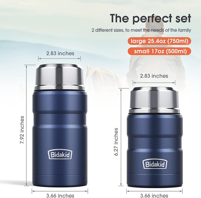 Bidakid Insulated Food Jar Set – 25.4oz & 17oz Stainless Steel Containers with Folding Spoon and Carrying Bags – Leak-Proof, Keeps Food Hot or Cold for up to 12 Hours – Ideal for Work, School, Travel - Image 5