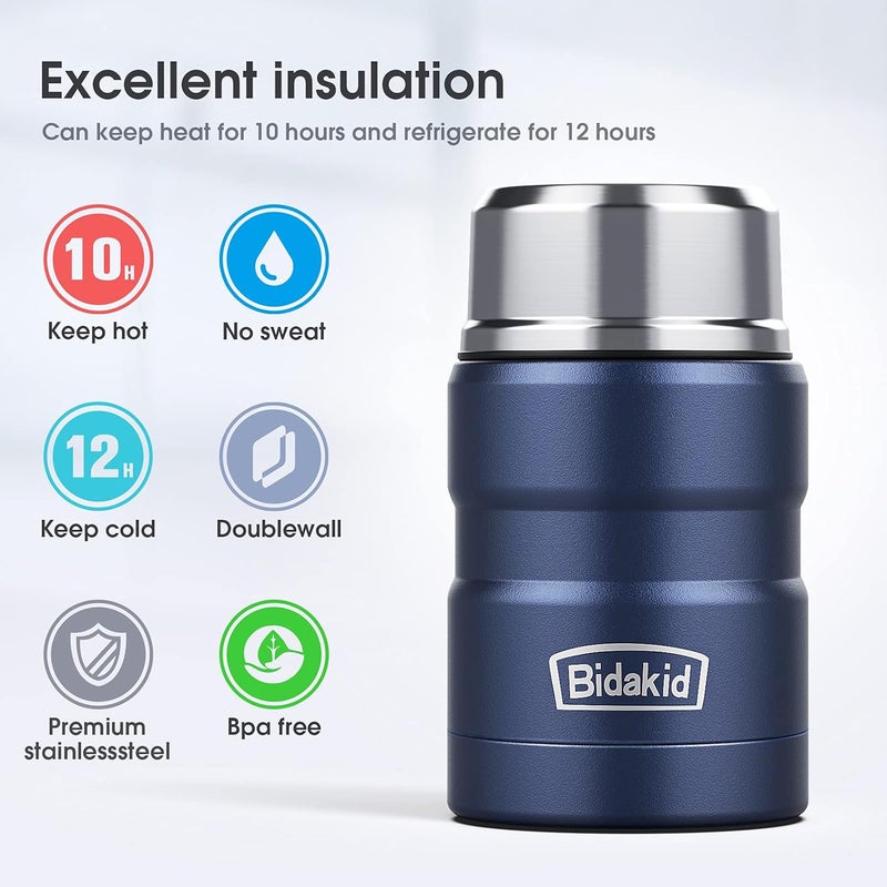 Bidakid Insulated Food Jar Set – 25.4oz & 17oz Stainless Steel Containers with Folding Spoon and Carrying Bags – Leak-Proof, Keeps Food Hot or Cold for up to 12 Hours – Ideal for Work, School, Travel - Image 2