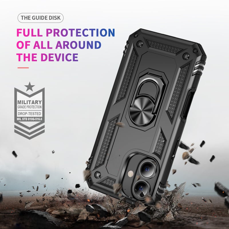 HuHa Protective Cover For iPhone 16 Shockproof TPU Hybrid PC Phone Case with Holder(Black) - Image 5