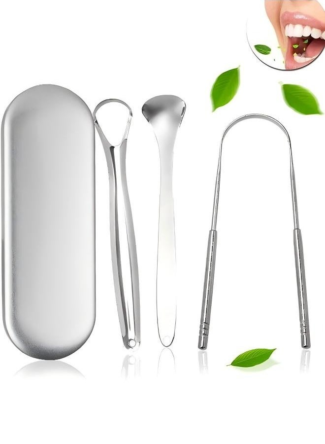 Generic Tongue Scraper, Stainless Steel Tongue Cleaner Reusable Professional Tongue Cleaners with Travel Case Box, Tongue Brush Cleaner Oral Cleaning 3 Pieces Tools,silver  - Image 1