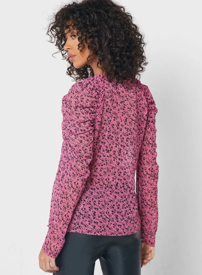 TOPSHOP Printed Tie Neck Top
