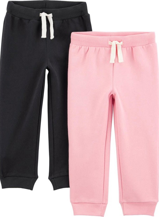 Simple Joys by Carter's Baby Girls' 2-Pack Fleece Joggers, Pink/Black, 2T - Image 1