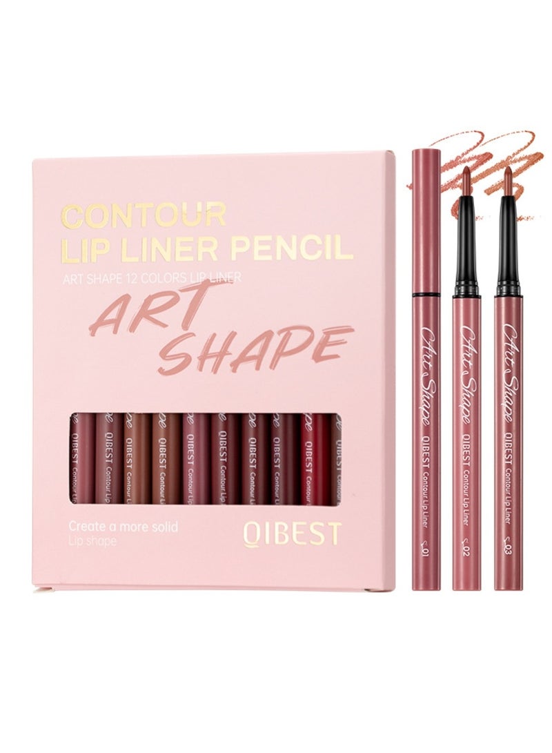 QiBest 12 قطعة قلم تحديد الشفاه المقاوم للماء، قلم أحمر شفاه نود طويل الأمد وقلم تحديد الشفاه الثابت، مجموعة مكياج تحديد الشفاه، مجموعة أقلام تحديد الشفاه بألوان غنية - Image 1