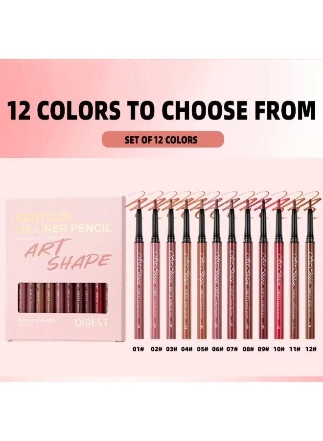 QiBest 12 قطعة قلم تحديد الشفاه المقاوم للماء، قلم أحمر شفاه نود طويل الأمد وقلم تحديد الشفاه الثابت، مجموعة مكياج تحديد الشفاه، مجموعة أقلام تحديد الشفاه بألوان غنية - Image 5