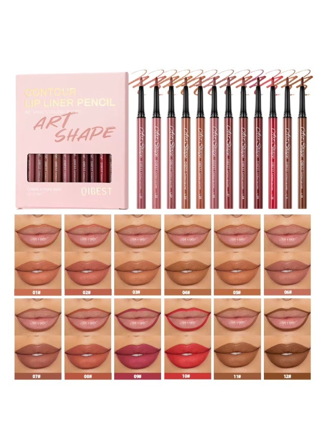 QiBest 12 قطعة قلم تحديد الشفاه المقاوم للماء، قلم أحمر شفاه نود طويل الأمد وقلم تحديد الشفاه الثابت، مجموعة مكياج تحديد الشفاه، مجموعة أقلام تحديد الشفاه بألوان غنية - Image 2