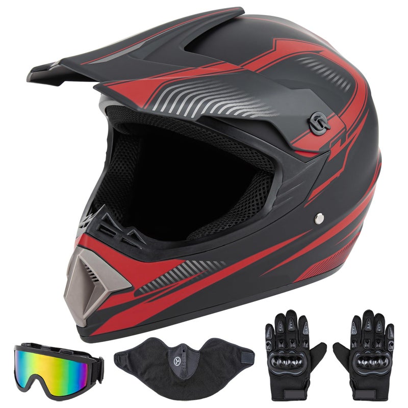 CARTMAN Adult Dirt Bike Helmets, DOT Approved Full Face Motorcycle Helmet, Matte Black and Red for Motocross, ATV, Offroad, Dirtbike Adult-Small - Image 1