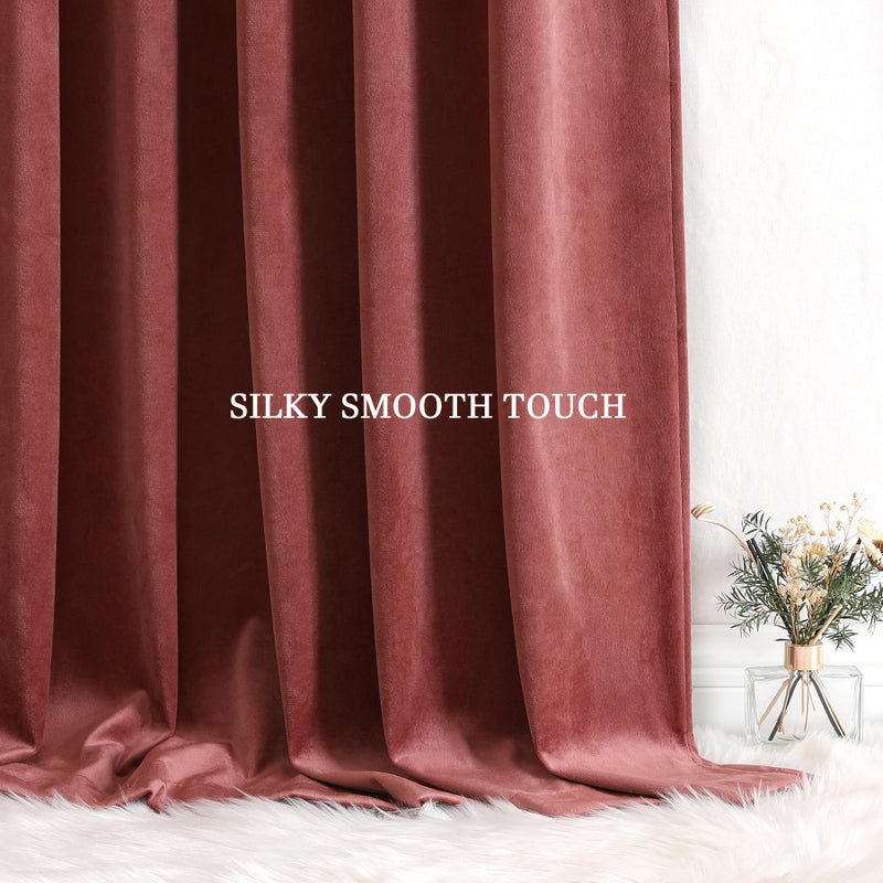 Dchola Wild Rose Velvet Curtains for Bedroom Window  Super Soft Vintage Luxury Heavy Drapes  Room Darkening Rod Pocket Curtain for Living Room  W52 by L96 inches  2 Panels - Image 4