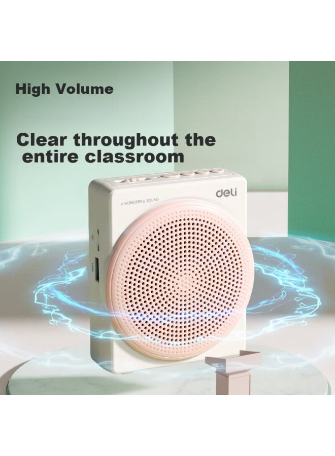 Deli Little Bee Amplifier, Teacher-specific Speaker, Small Horn, Waist-mounted Microphone, Tour Guide, Bluetooth, Card-insertable, Portable Megaphone, Wired Version, 10w High Volume, Cloud Pink - Image 1