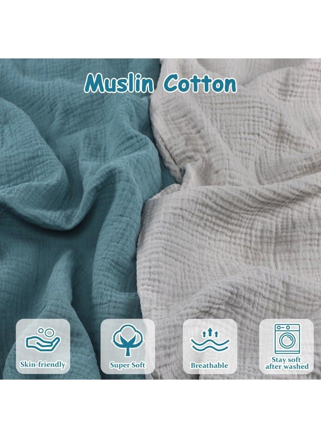 Hooyax Muslin Baby Lounger Cover 2 Pack, Organic Cotton Removable Slipcover for Newborn,Baby Padded Lounger Infant Floor Seat Cover for Boys Girls (Blue Gray) - Image 2