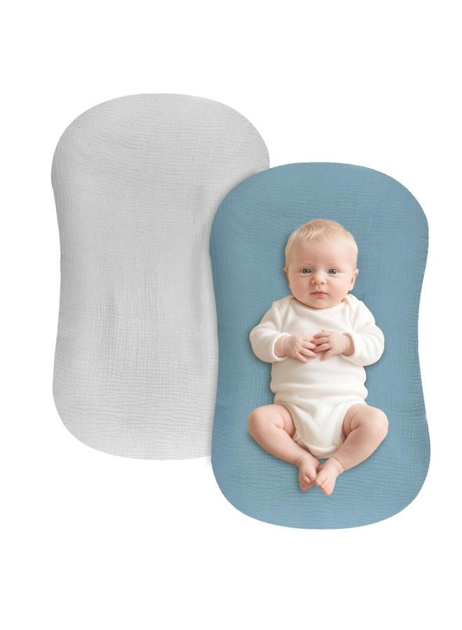 Hooyax Muslin Baby Lounger Cover 2 Pack, Organic Cotton Removable Slipcover for Newborn,Baby Padded Lounger Infant Floor Seat Cover for Boys Girls (Blue Gray) - Image 1