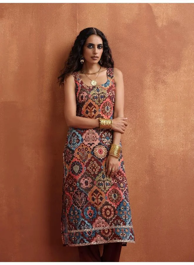 trueBrowns Cola Print Straight Kurta Set