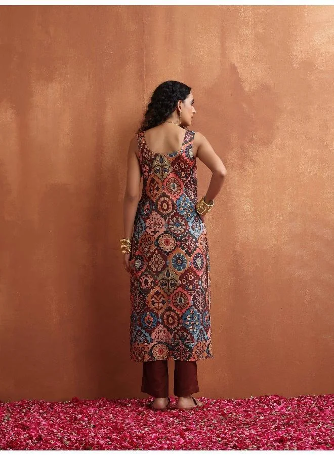 trueBrowns Cola Print Straight Kurta Set
