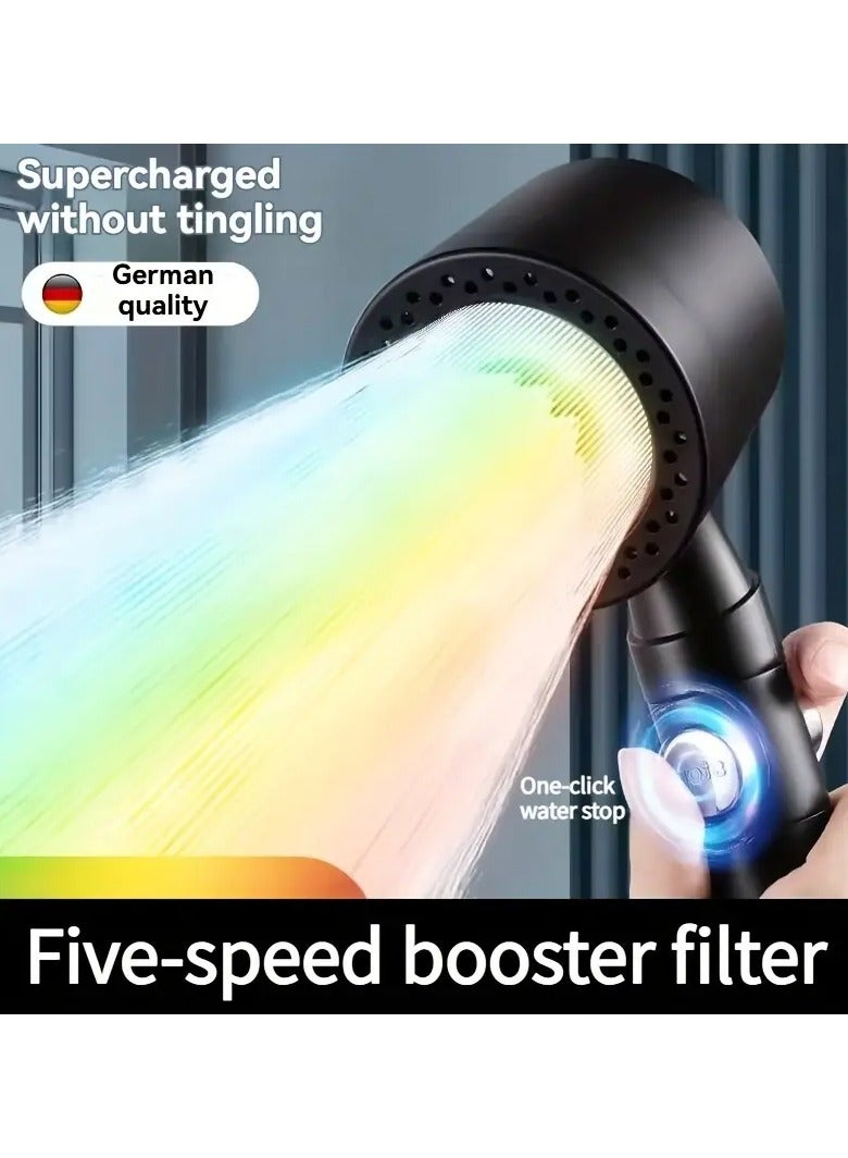 روزينو 1pc رأس دش محمول بالضغط مع 5 أوضاع تدفق المياه القابلة للتعديل، مجهزة بالترشيح، فوهة دش الحمام، رأس دش، أجهزة الحمام، إكسسوارات الحمام، الاستمتاع بتجربة استحمام فاخرة هدية عيد الحب - Image 1