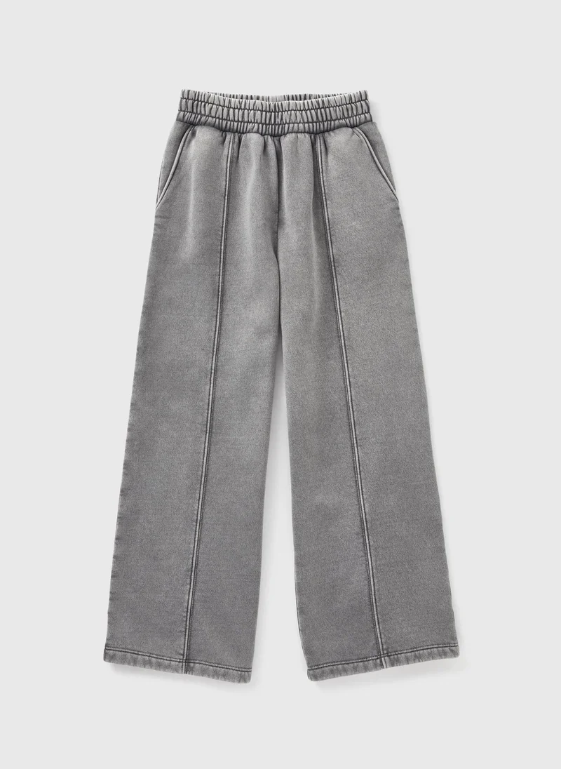 Matalan Girls Grey Acid Wash Wide Leg Joggers