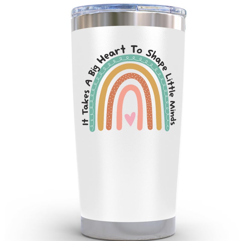KLUBI Teacher Appreciation Gifts for Women It Takes a Big Heart to Shape Little Minds Teacher Tumbler With Straw 20 Ounce Thank You Gifts for Women Nanny Gift Travel Mug Preschool Teacher Gift