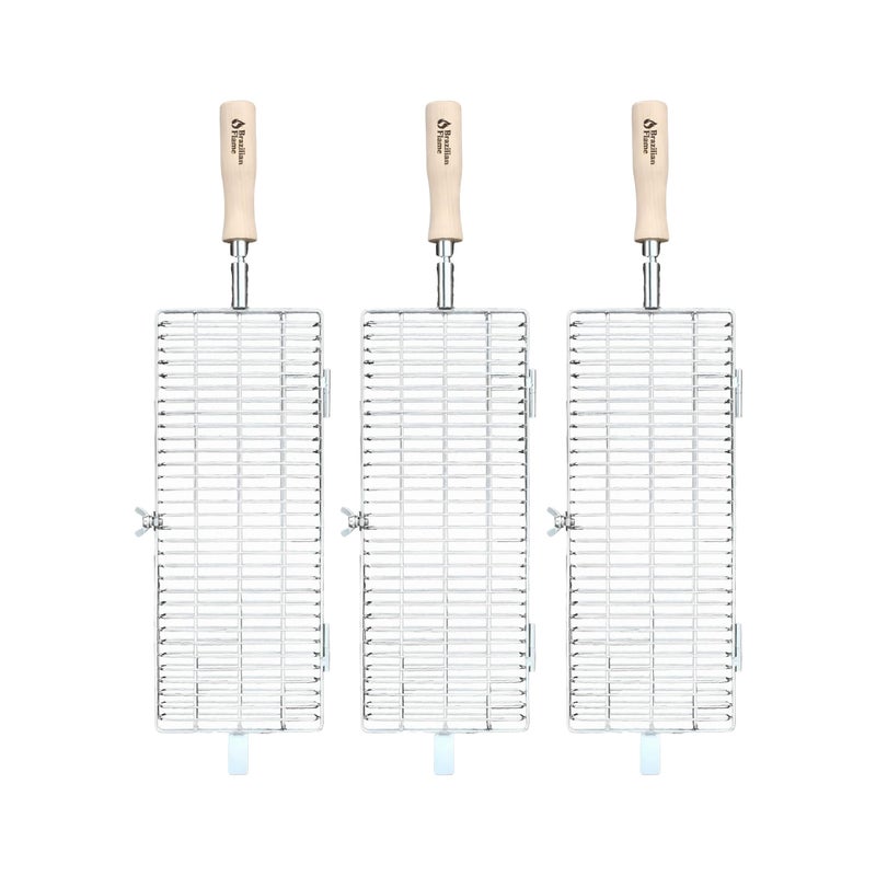 Brazilian Flame Brazilian Flame Rotisserie Baskets Compatible with 3 Skewer and 5 Skewer Portable Gas Rotisserie BBQ Grills for Roasting Corn on The Cob Potatoes Shrimp Hot Dogs Burgers and Steaks Set of 3 