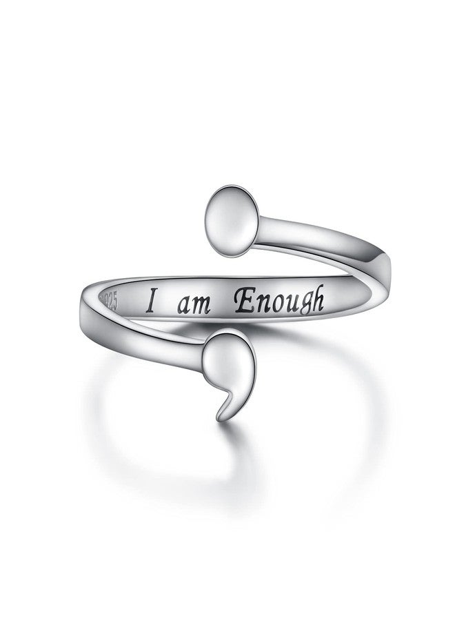 MANBU Sterling Silver Semicolon Ring for Women: I am Enough Keep Going Ring Engraved Inspirational Message Supporting Jewelry Gifts for Daughter Sister (I am enough) - Image 1