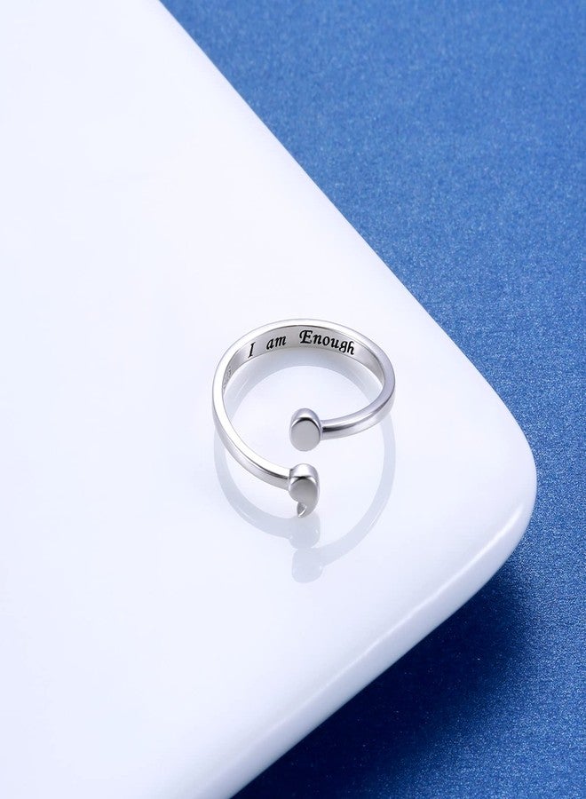MANBU Sterling Silver Semicolon Ring for Women: I am Enough Keep Going Ring Engraved Inspirational Message Supporting Jewelry Gifts for Daughter Sister (I am enough) - Image 2