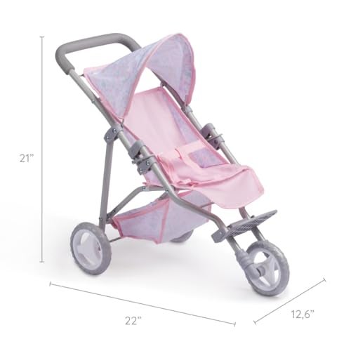 JC Toys  Berenguer Boutique 3 Wheeled Folding Doll Jogger Stroller  Pink  Ages 3 - Image 5