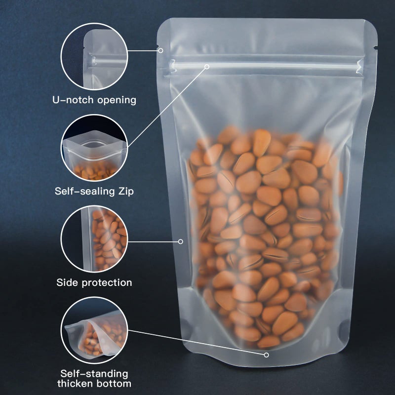 FireKylin 100 Pcs Resealable Bags,4.3" x 6.7" Matte Stand Up Zipper Bags for Packaging Products, Herbs, Snacks, Tea, Spices, Pet Food and Soaps - Image 3