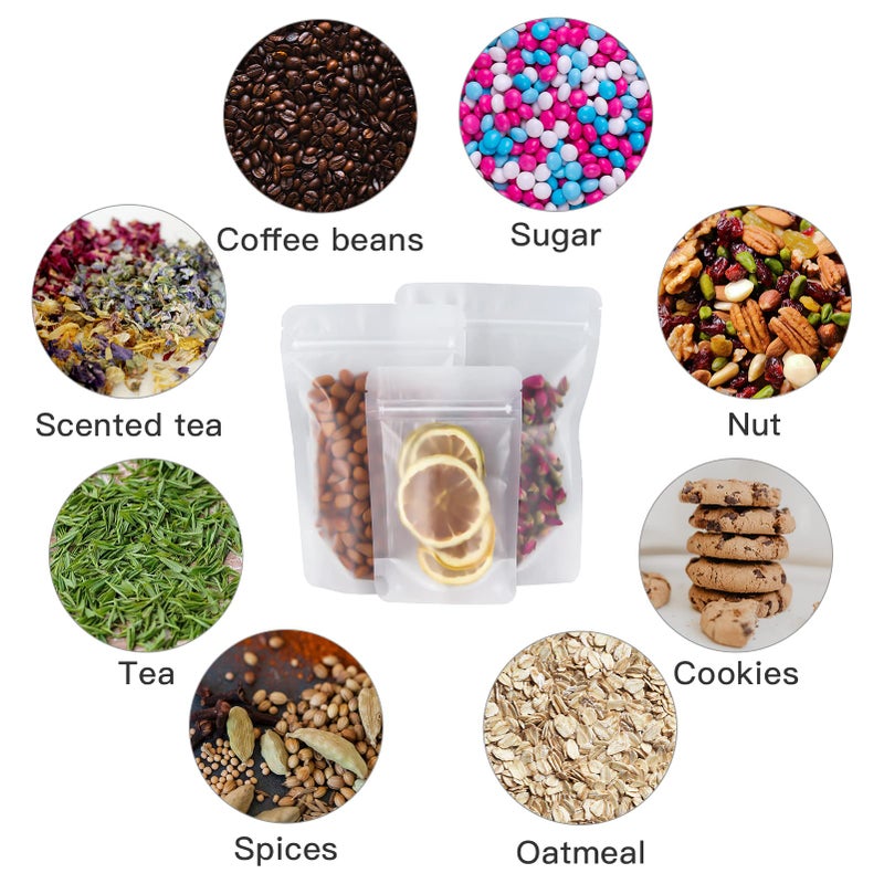 FireKylin 100 Pcs Resealable Bags,4.3" x 6.7" Matte Stand Up Zipper Bags for Packaging Products, Herbs, Snacks, Tea, Spices, Pet Food and Soaps - Image 5